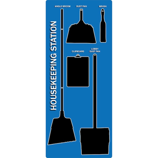 5S Housekeeping Shadow Board Broom Station Version 12  - Blue Board / Black Shadows  With Broom